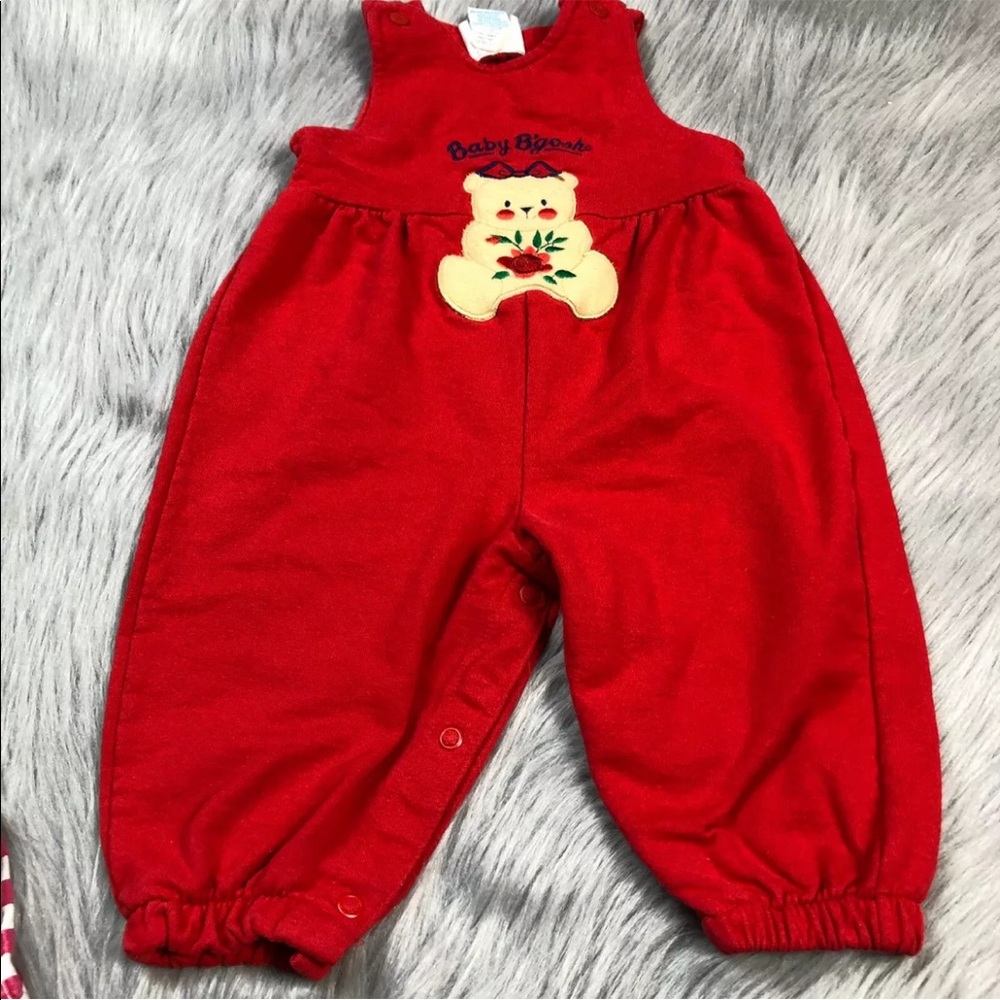 Vintage Baby Girls Oshkosh Bgosh Red Teddy Bear Jumpsuit Romper